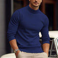 Men's turtleneck jumper in navy blue with ribbed collar, cuffs, and hem in a tailored fit for smart-casual wear