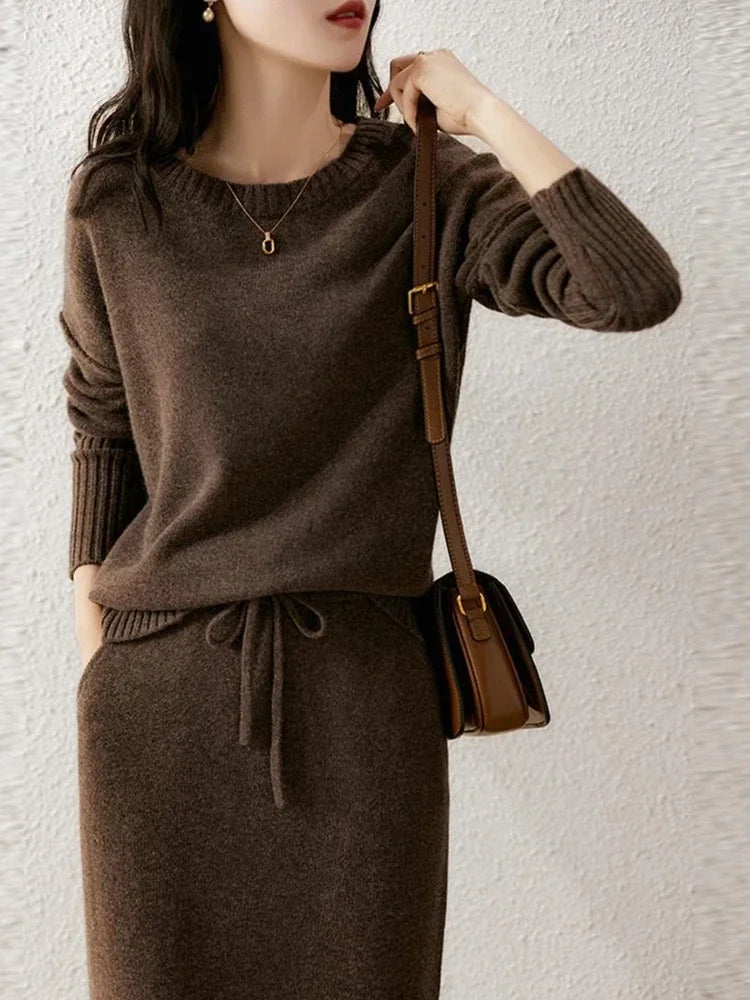 Back view of jumper showing relaxed silhouette and side tie detail