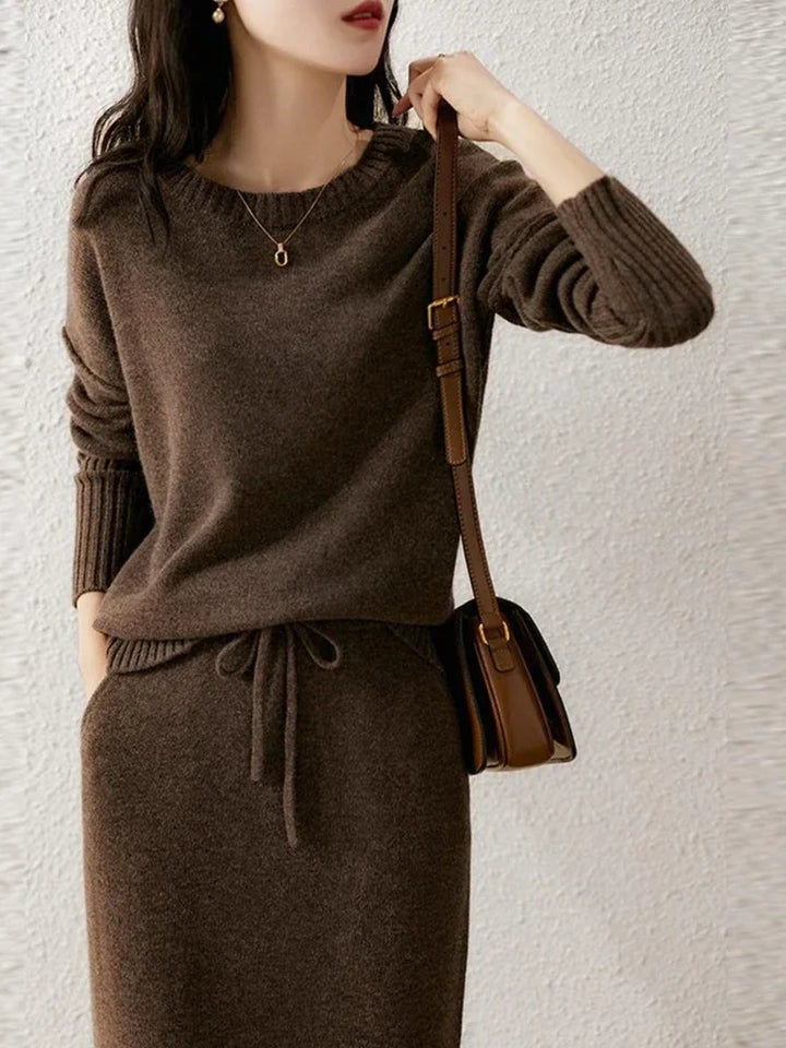 Back view of jumper showing relaxed silhouette and side tie detail