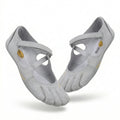 Iris women's barefoot five toe shoes in grey with elastic cross straps and flexible sole