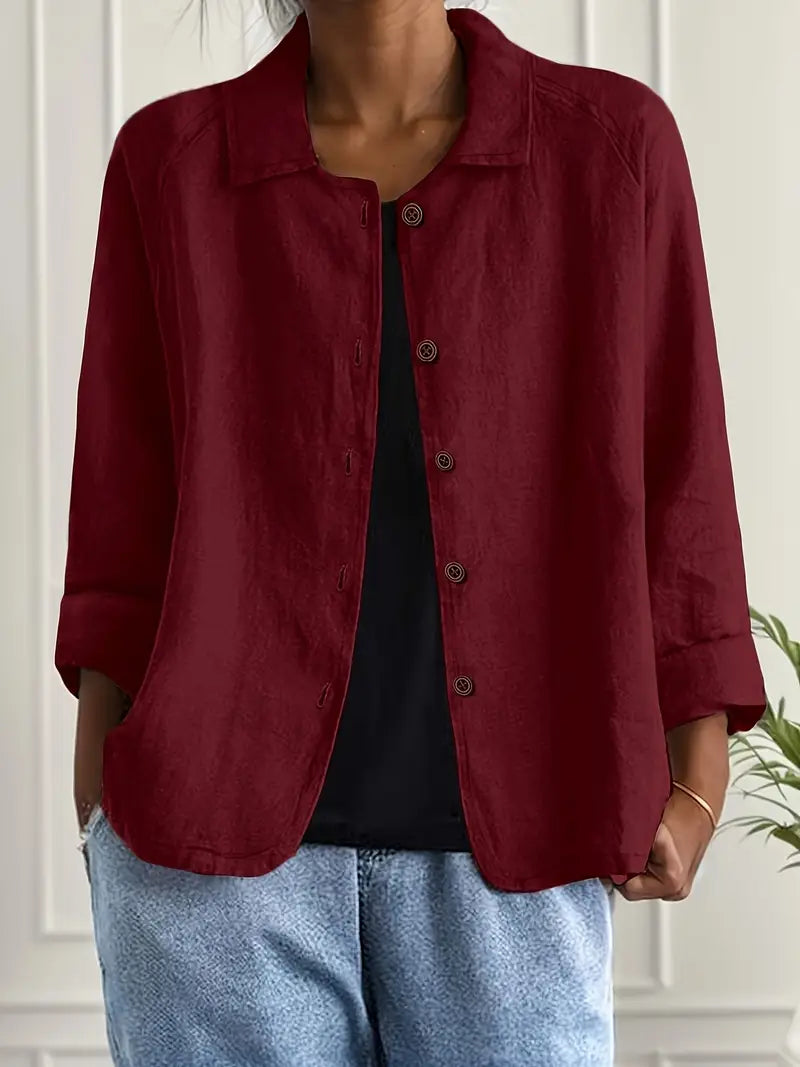Women's button-front shirt styled casually with denim for everyday wear