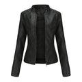 Women's biker jacket in black with stand collar and full front zip closure