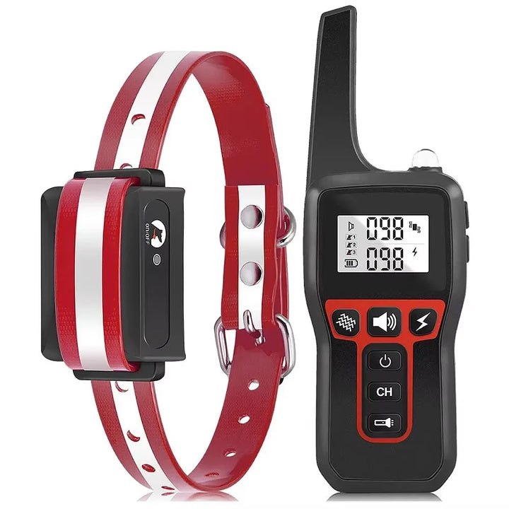 Close-up view of dog training collar receiver unit showing compact design and secure attachment mechanism