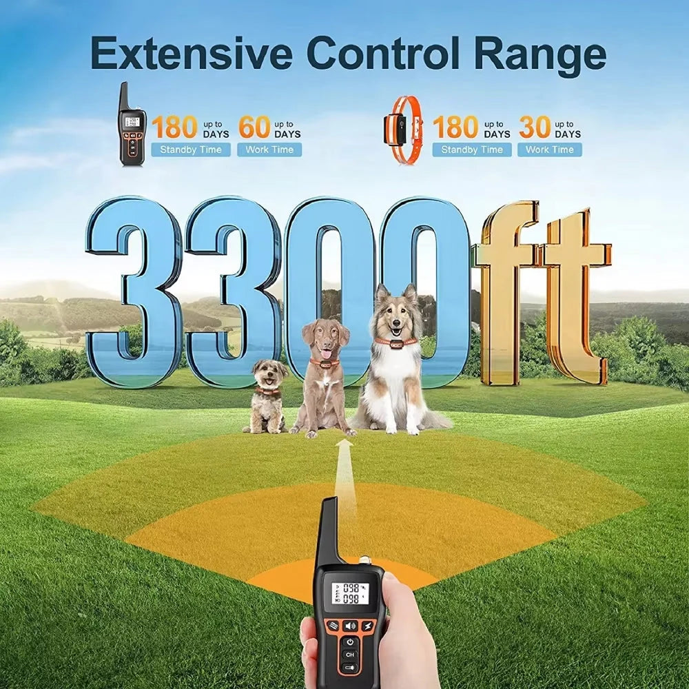 Remote control unit for dog training collar featuring antenna and ergonomic button layout