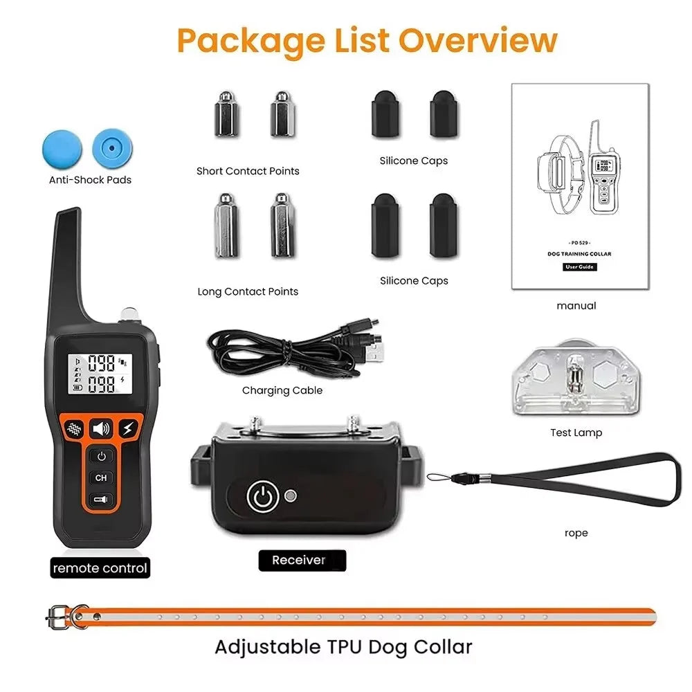 Complete dog training collar system with remote control and waterproof receiver unit