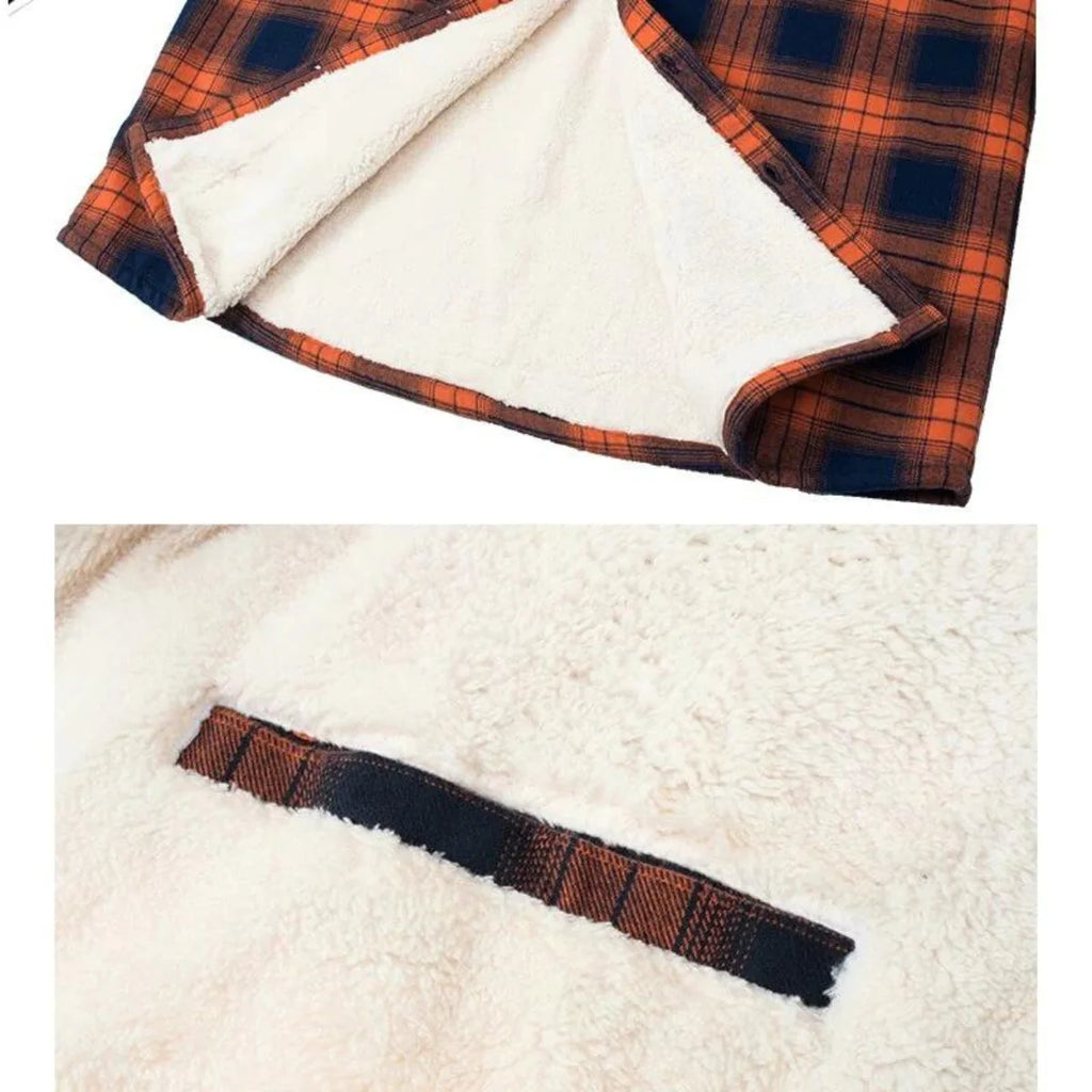 Side angle of men's check shirt jacket showing regular fit silhouette and long sleeves for layering