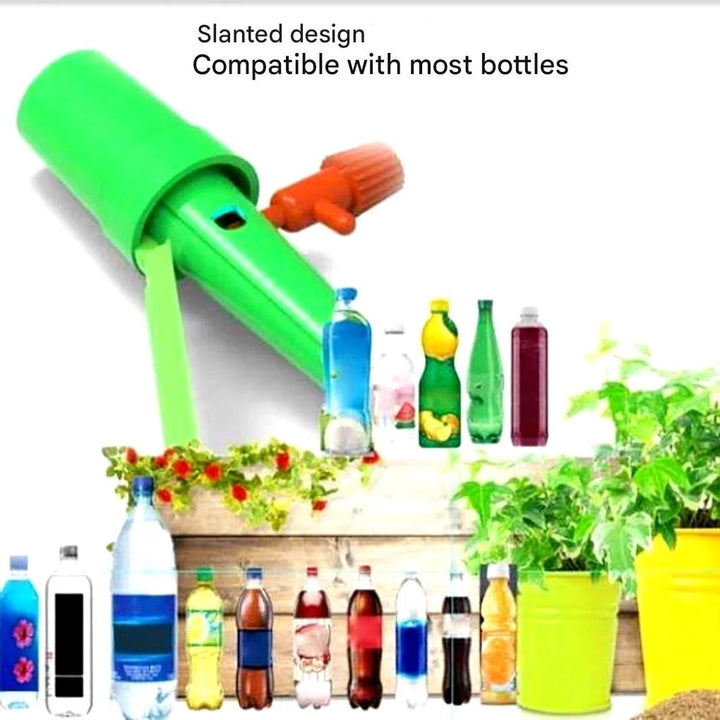 Automatic plant watering spike with bottle attachment providing consistent moisture to potted plant