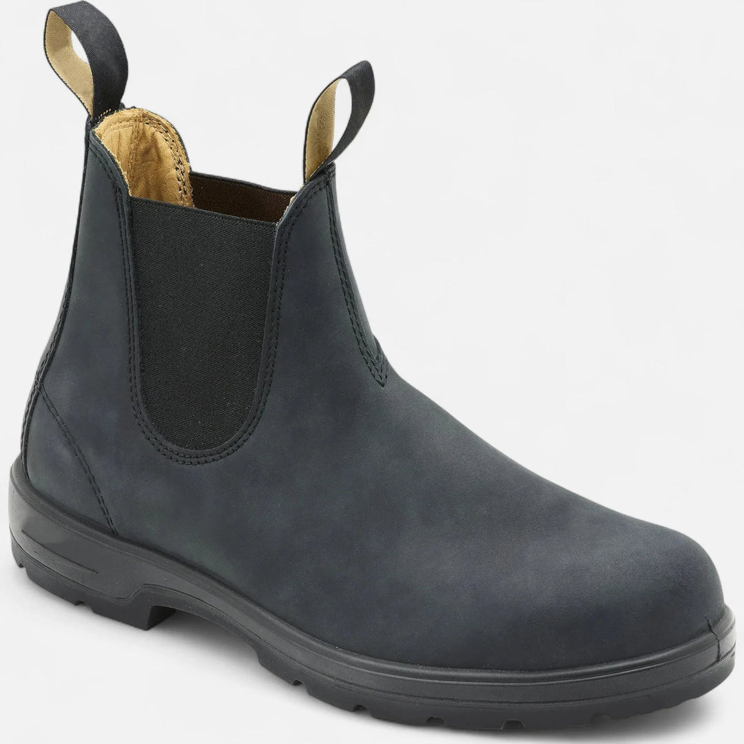 Men's Chelsea boots displaying classic design with elasticated gussets and stitching detail