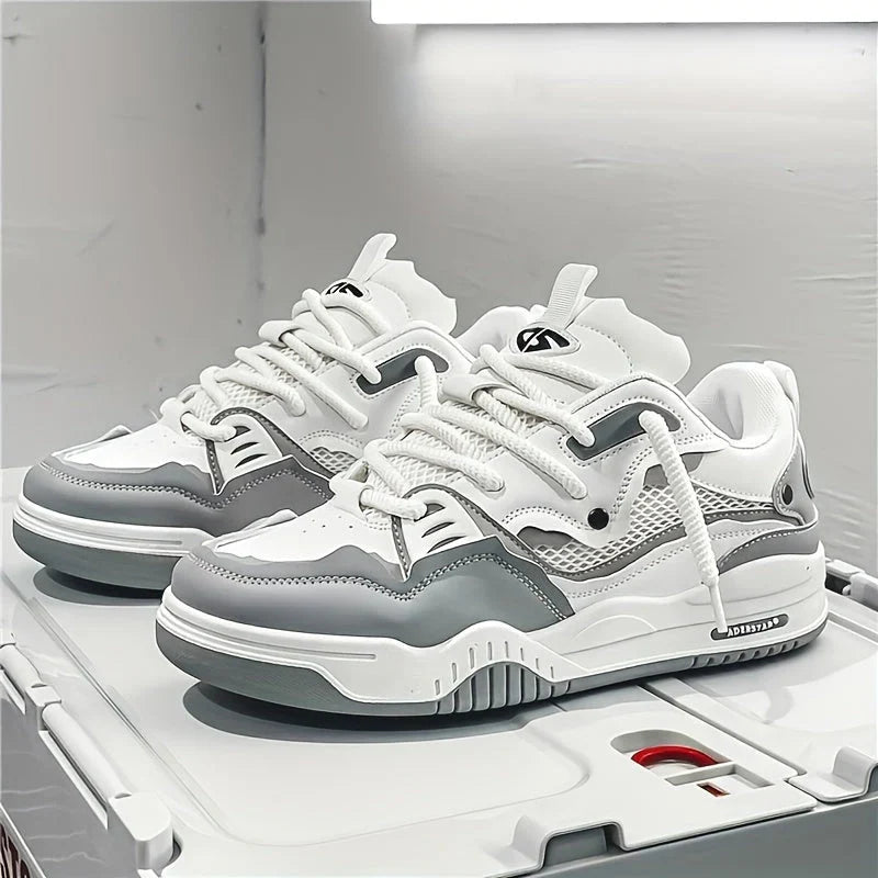 Side view of men's chunky trainers showing cushioned sole and visible air unit detail