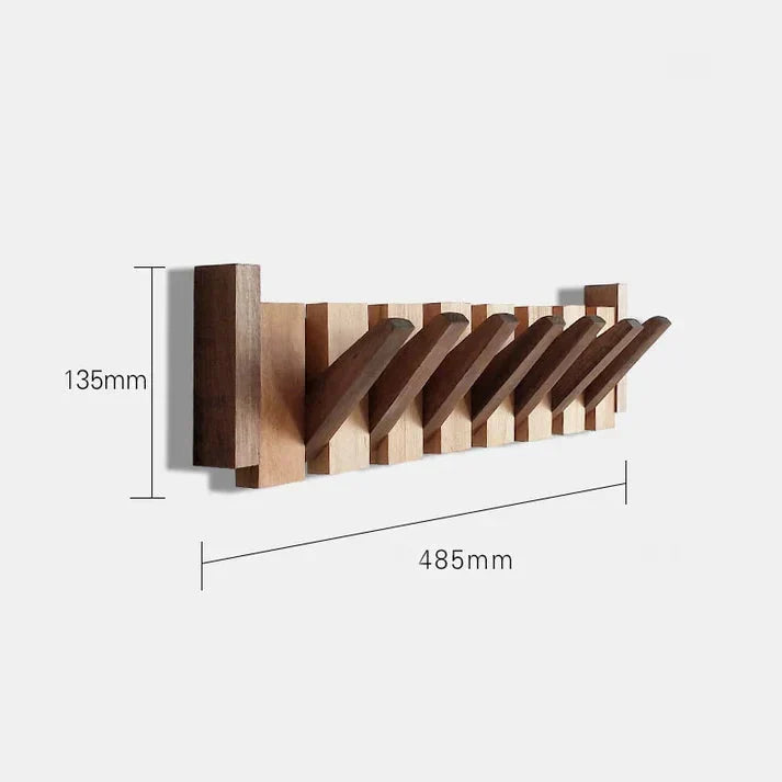 Piano key-style coat rack hooks crafted from beech and walnut wood