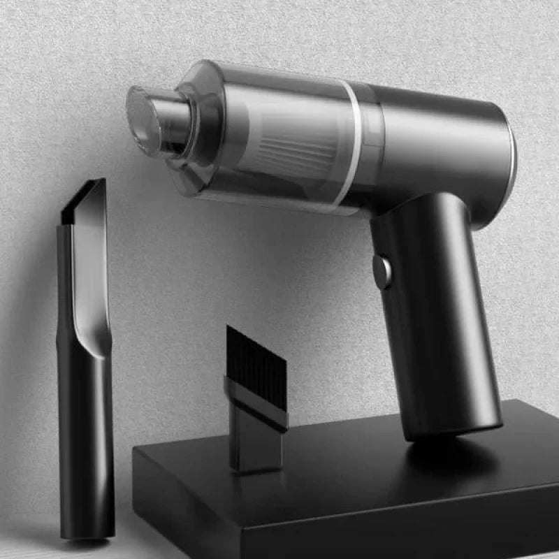 Portable handheld vacuum with transparent dust collection chamber and integrated lighting