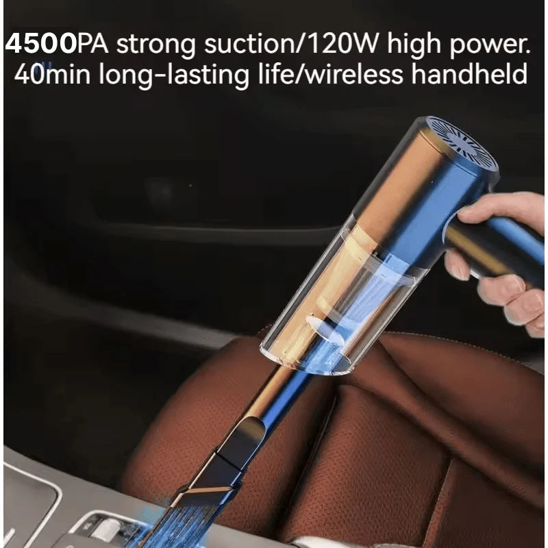 Handheld vacuum showing transparent collection chamber and LED light for thorough cleaning