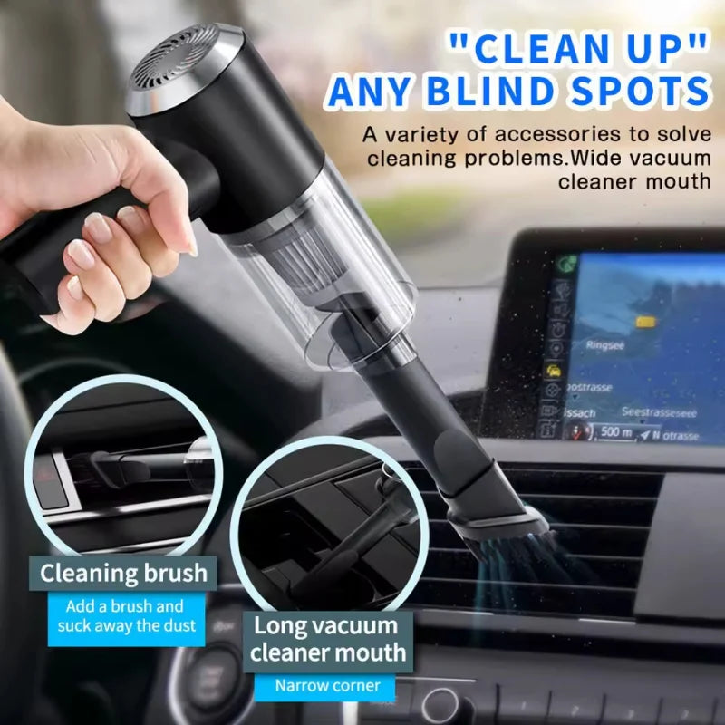 Compact vacuum cleaner showing LED light feature for dark interior cleaning tasks