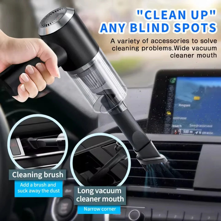 Compact vacuum cleaner showing LED light feature for dark interior cleaning tasks