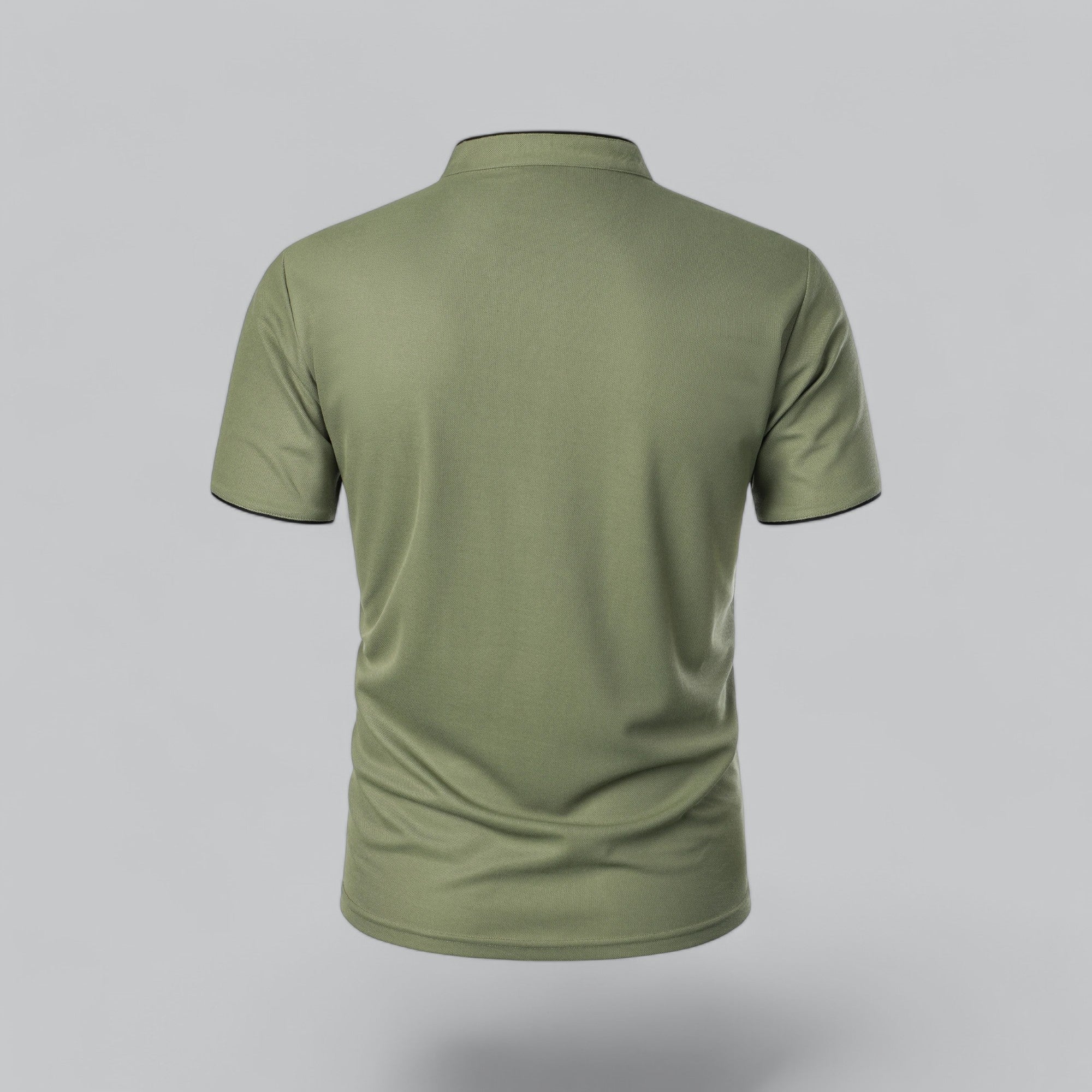 Men's tailored collarless polo in red colourway for bold casual styling