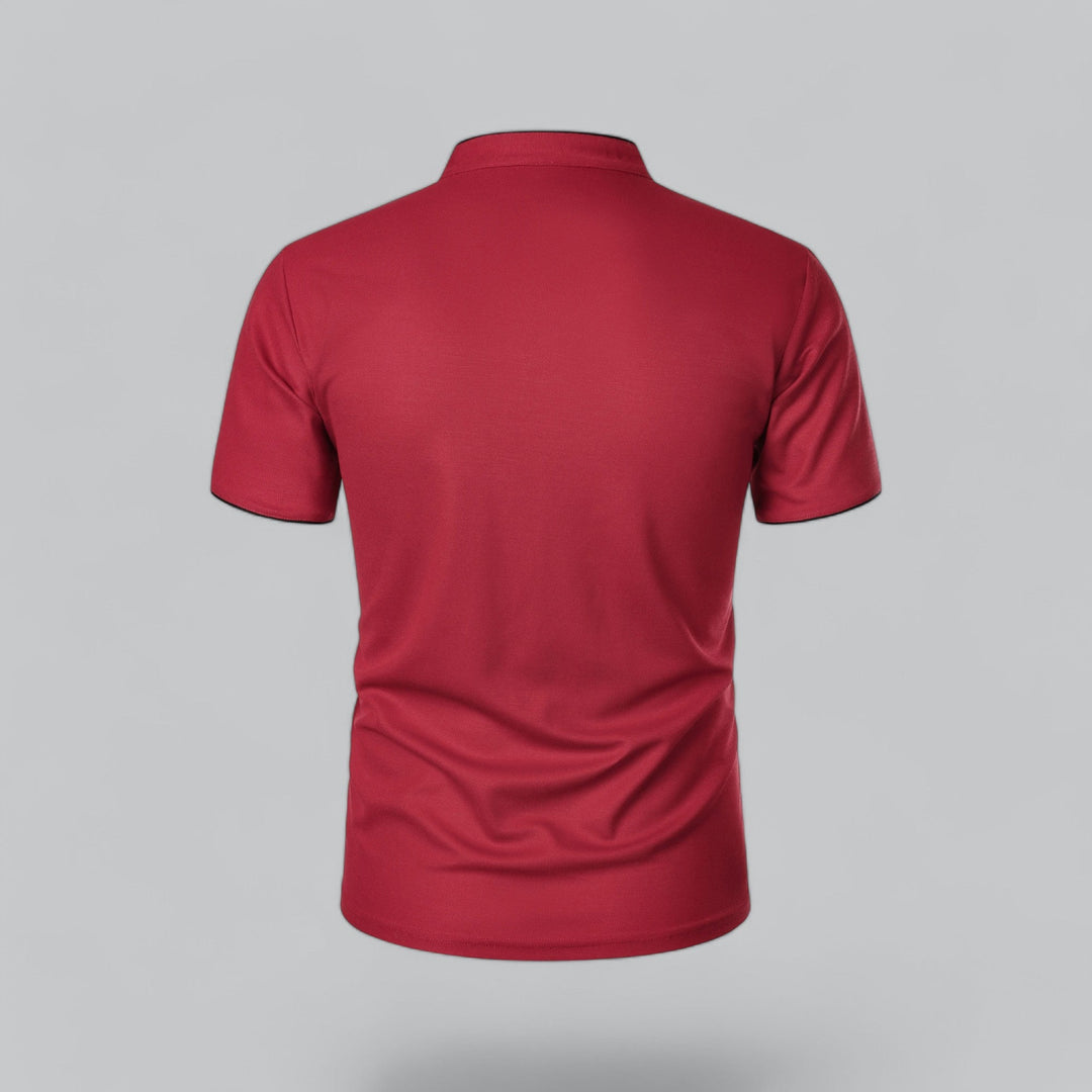 Full-length view of men's polo shirt styled with chinos for versatile wear