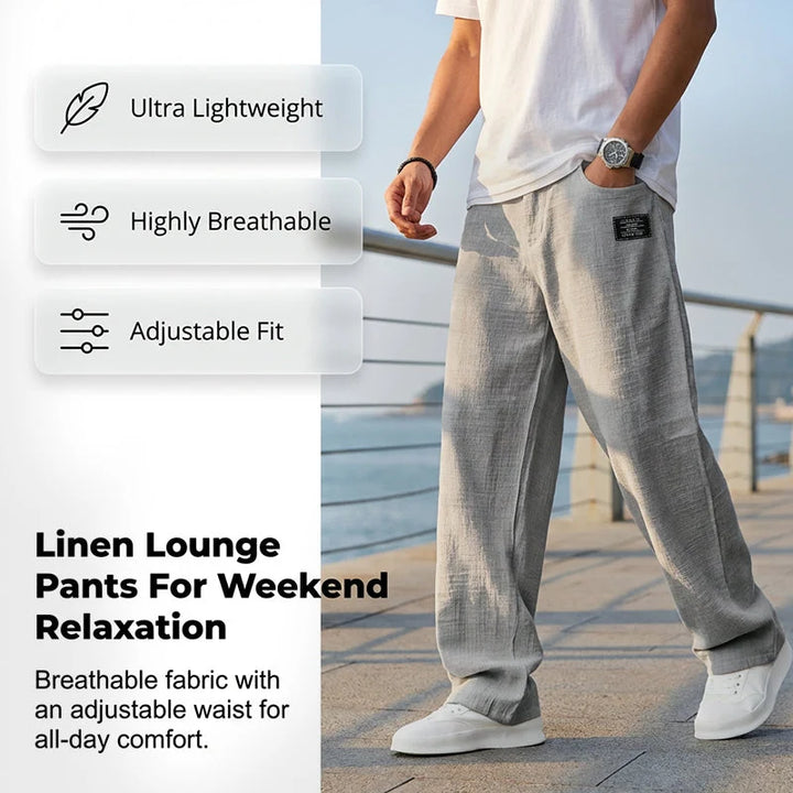Full outfit featuring men's straight leg trousers with relaxed silhouette and ribbed fabric