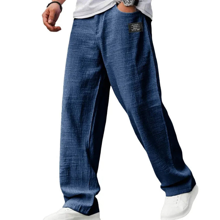 Rear view of men's straight leg trousers highlighting clean lines and relaxed silhouette