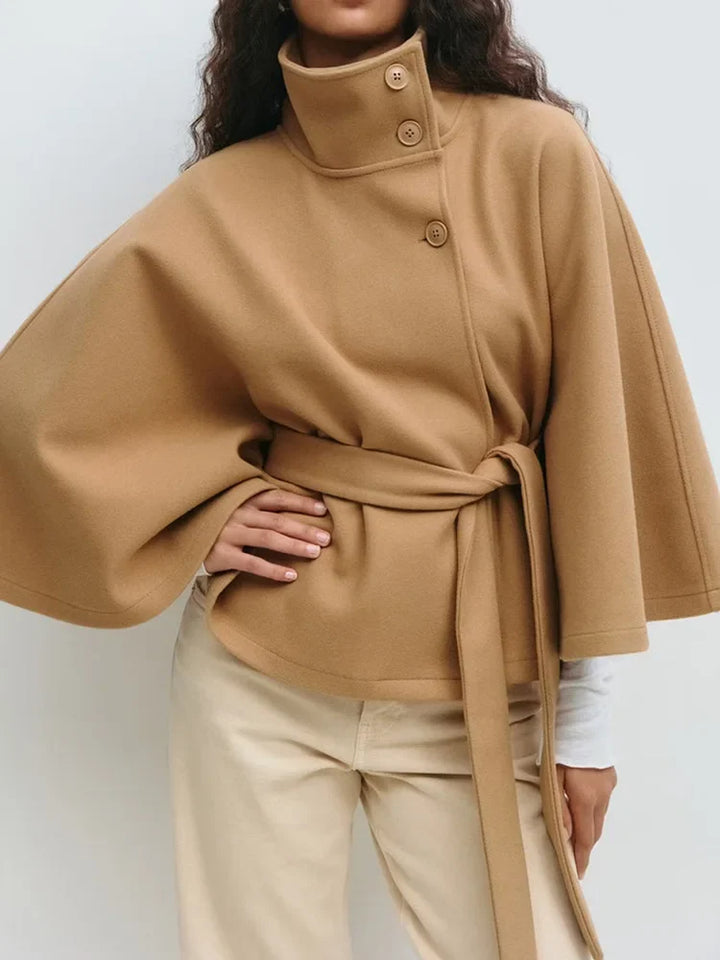 Structured wool cape coat suitable for formal and casual wear