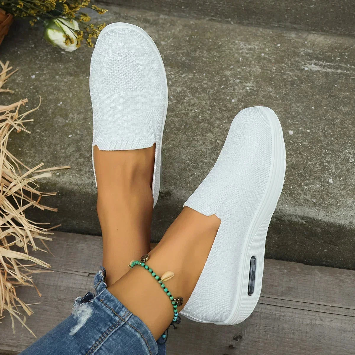 Brown mesh platform trainers with breathable knit upper and cushioned platform sole
