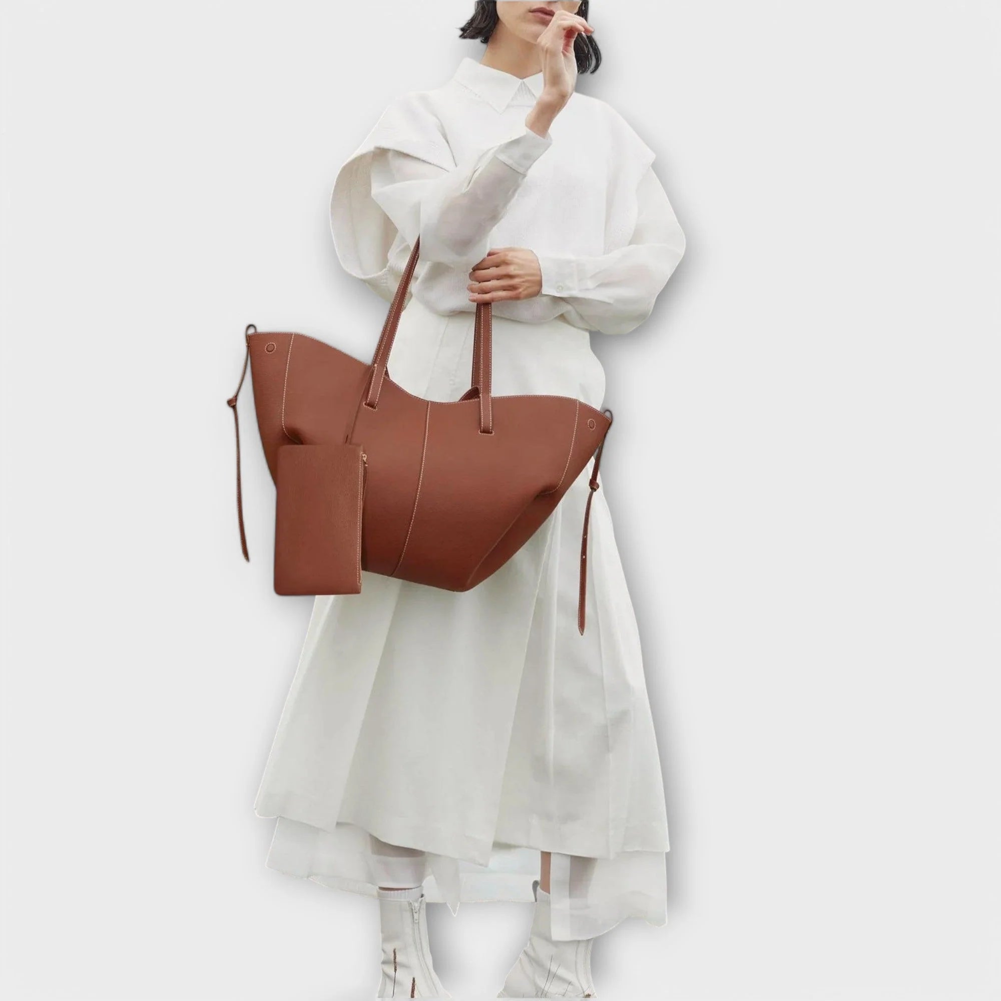 Women's work tote bag overhead view displaying interior capacity and organisational space