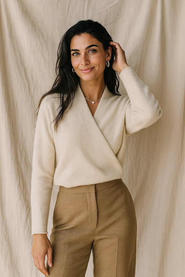 Mohair sweater wrap V-neck styled for versatile autumn and winter layering