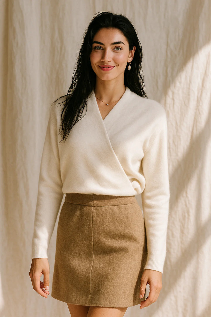 Mohair sweater relaxed silhouette styled with tailored trousers for autumn