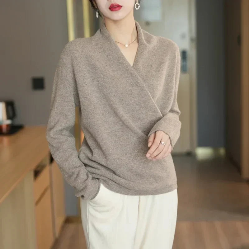 Detail of mohair sweater ribbed hem and relaxed fit through the body