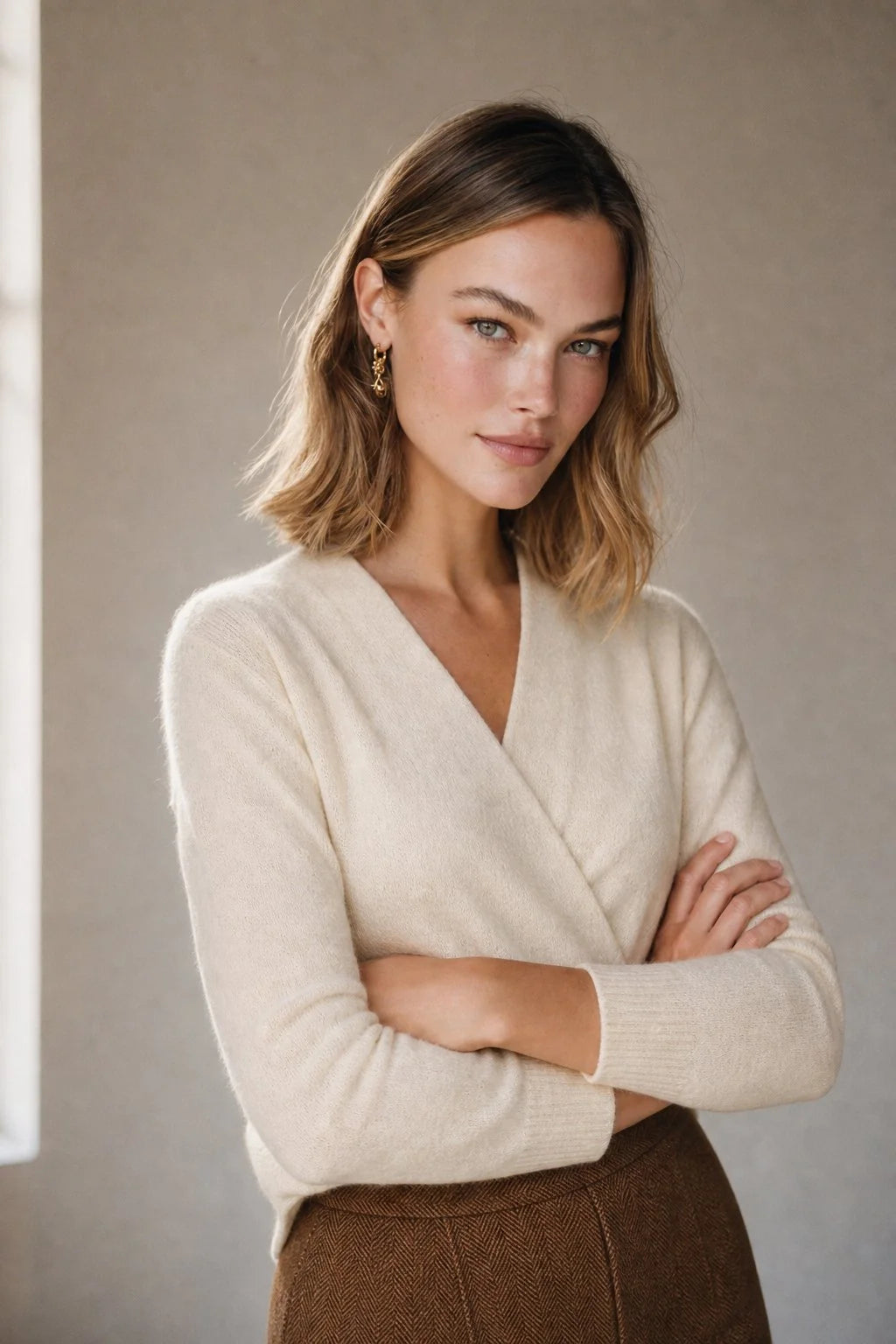 Detail of mohair sweater ribbed hem and soft fuzzy knit construction
