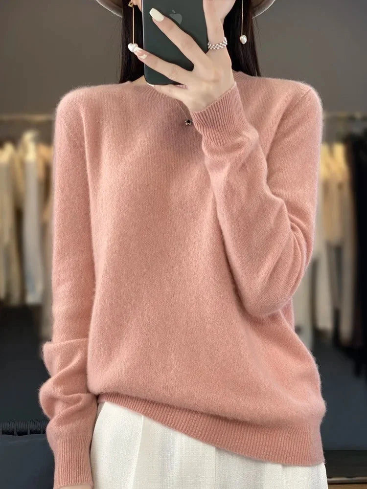 Women's relaxed fit jumper layered over skirt for casual styling