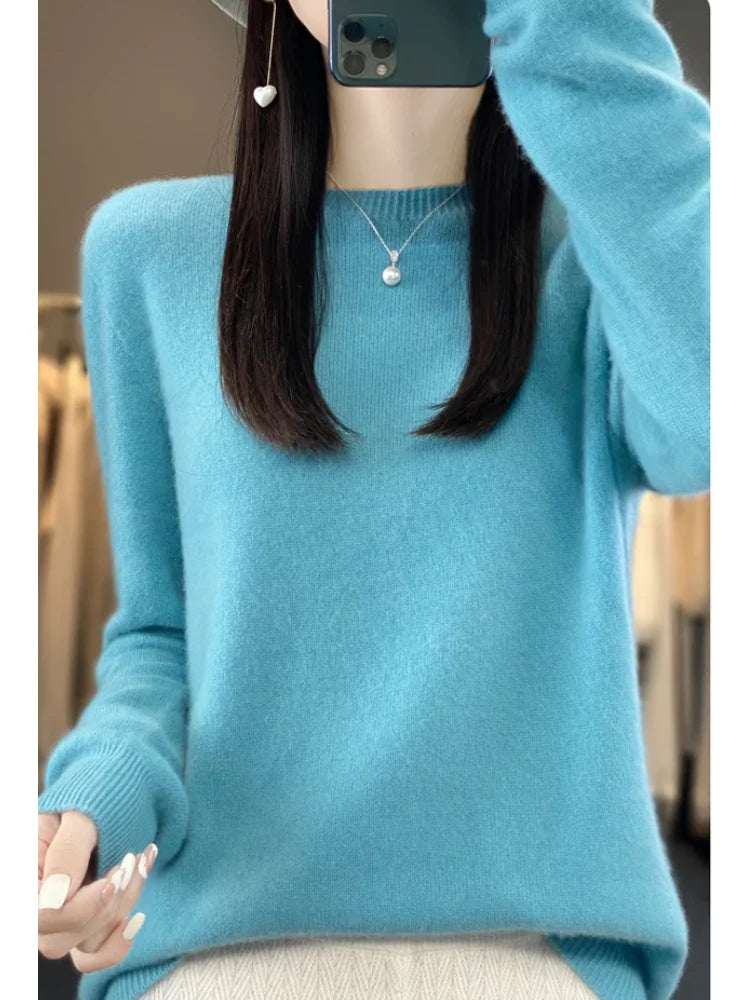 Back view of women's crew neck jumper showing relaxed silhouette