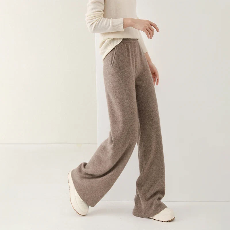 Detail view of soft knit Merino Pants fabric texture and drape