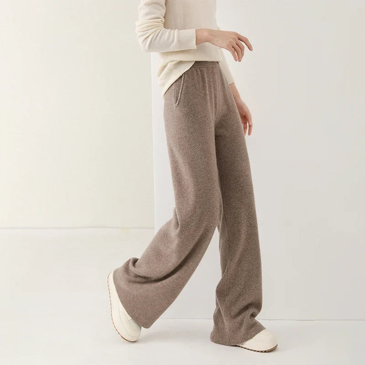 Detail view of soft knit Merino Pants fabric texture and drape