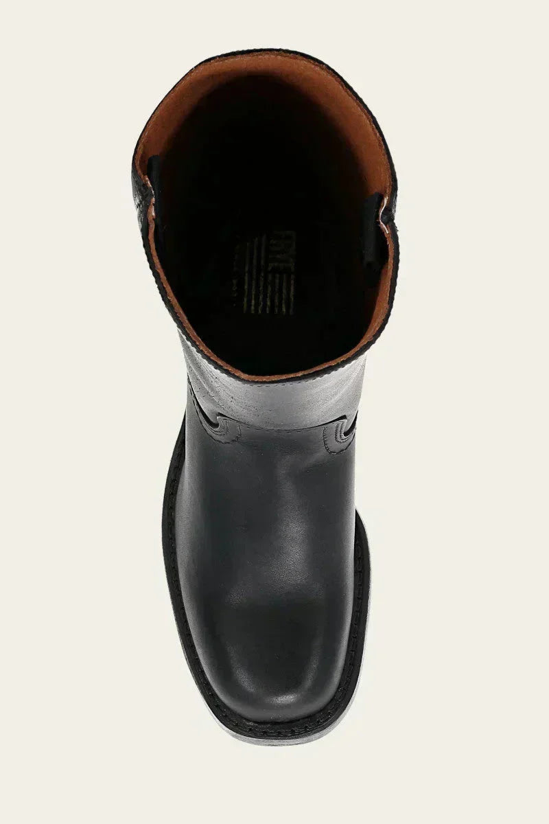 Women's mid-calf boots in black with structured shaft and block heel design