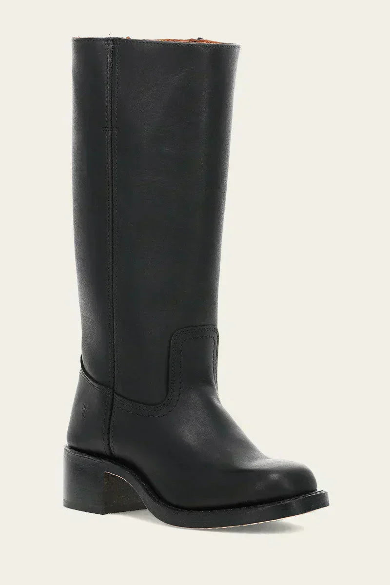 Women's mid-calf boots with contrast stitching and smooth upper material detail