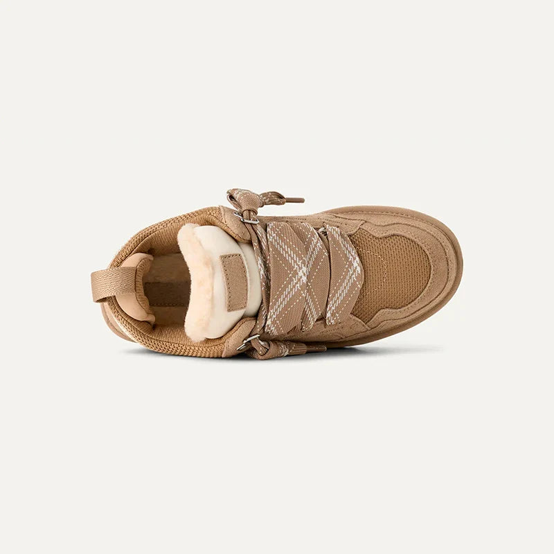 Side view of women's platform trainers with chunky sole and pull tab