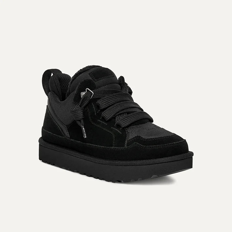 Full view of women's platform trainers with neutral finish and everyday styling