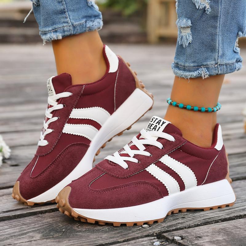 Close-up of women's retro trainers featuring padded collar and lace-up fastening system