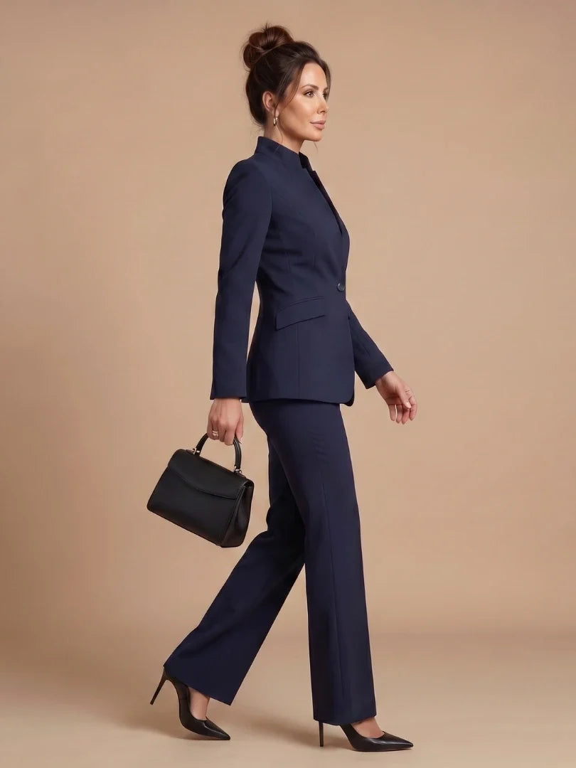 Cream tailored blazer for women with structured shoulders and smooth fabric
