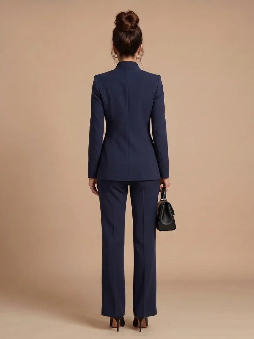 Women's stand collar blazer in cream with tailored silhouette and side pockets