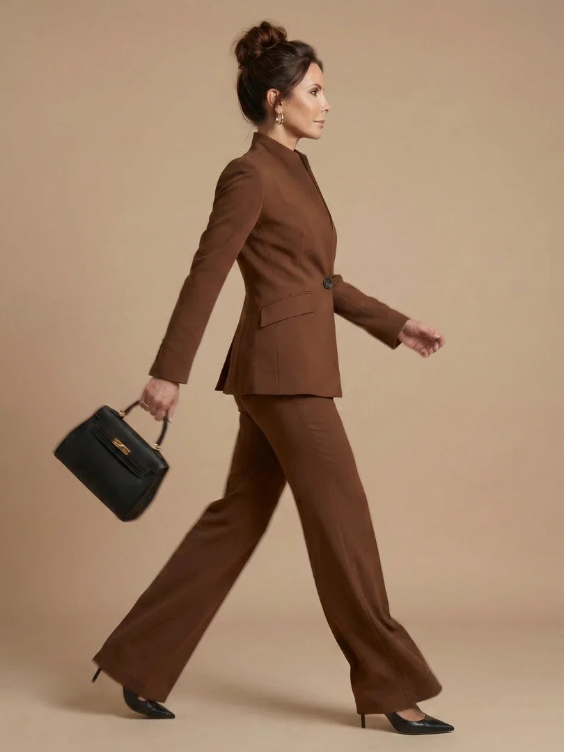 Structured blazer for women with stand collar and tailored silhouette in cream