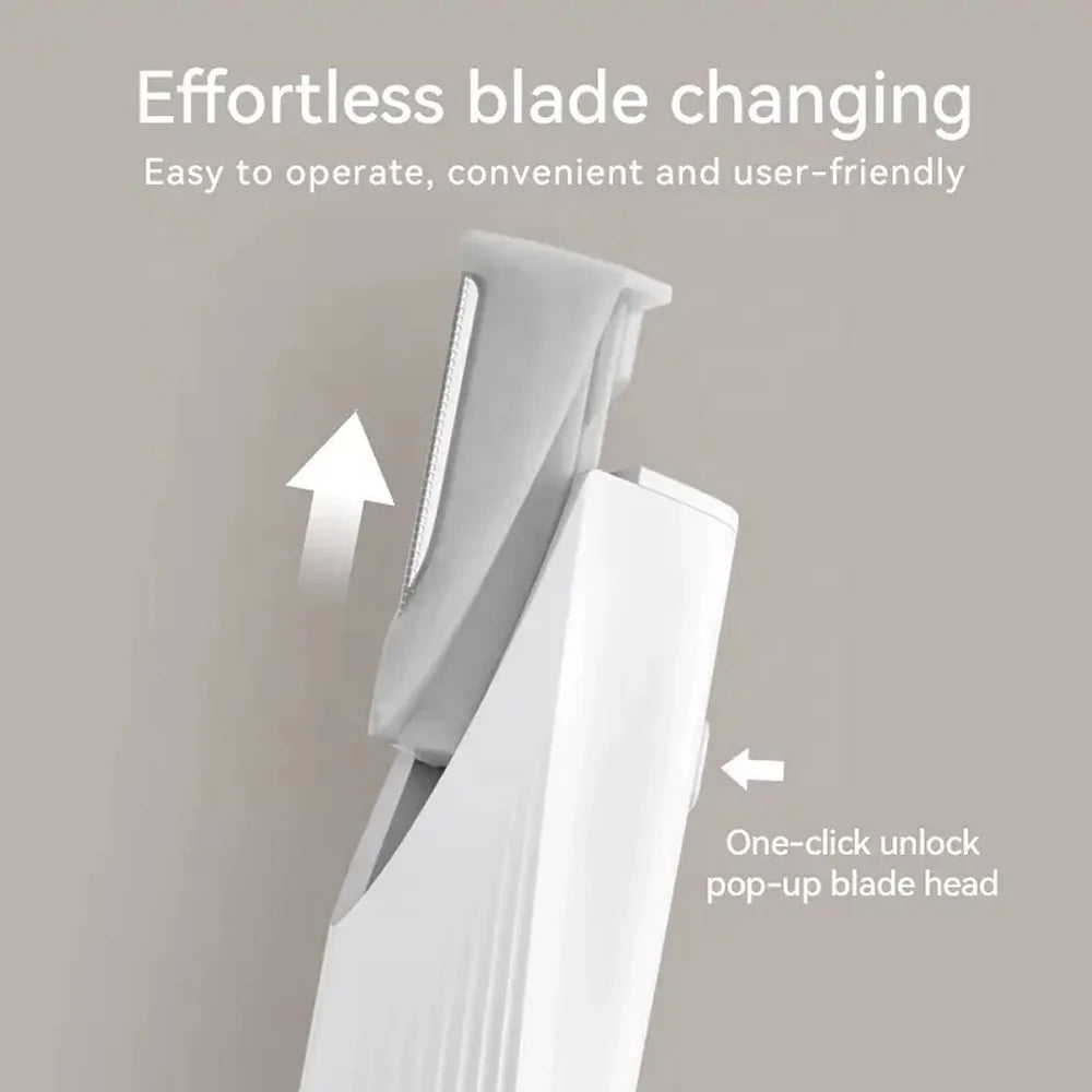 Close-up view of dermaplaning tool blade attachments showing surgical-grade steel construction and precision design
