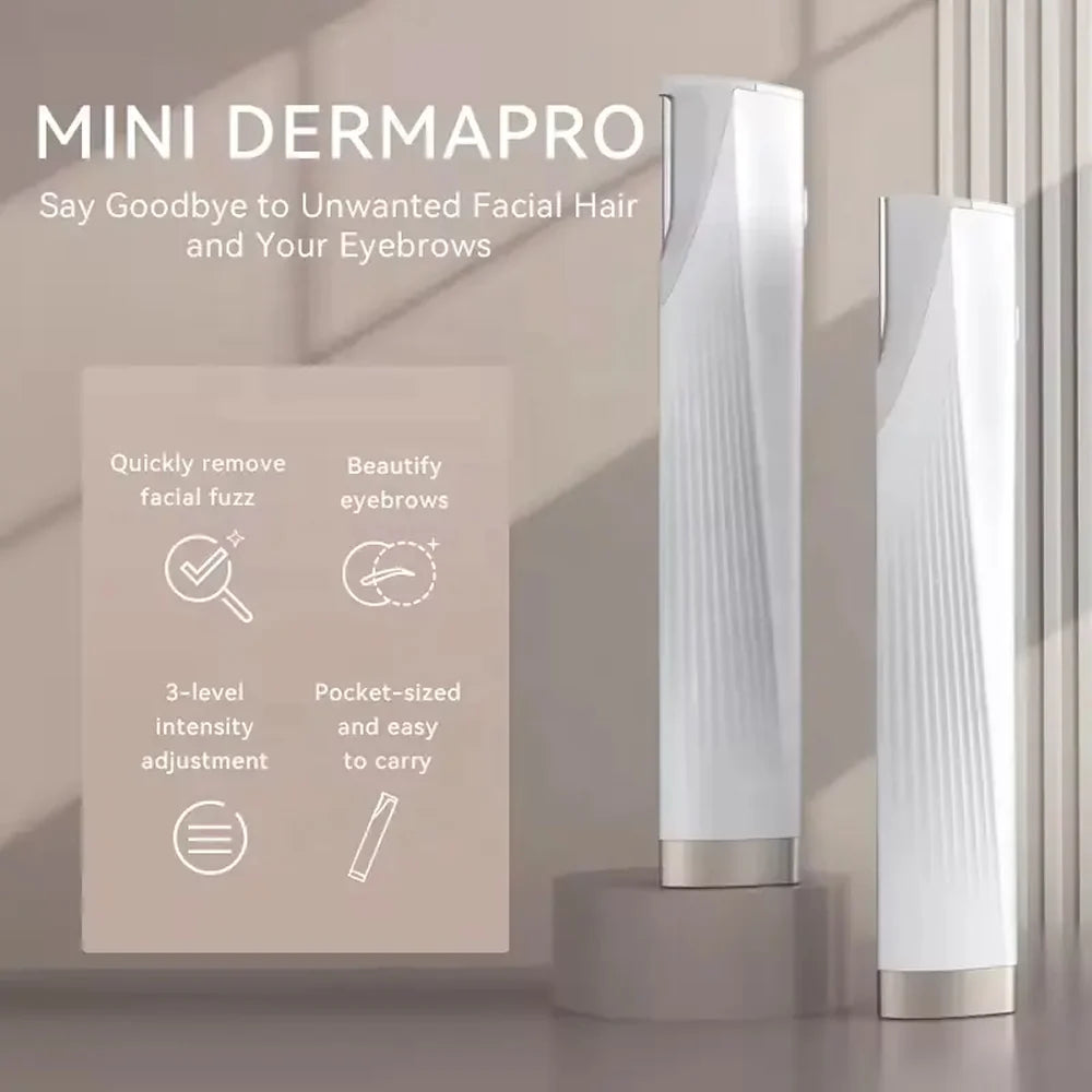 Detailed view of dermaplaning tool LED lighting feature and three-speed adjustment controls