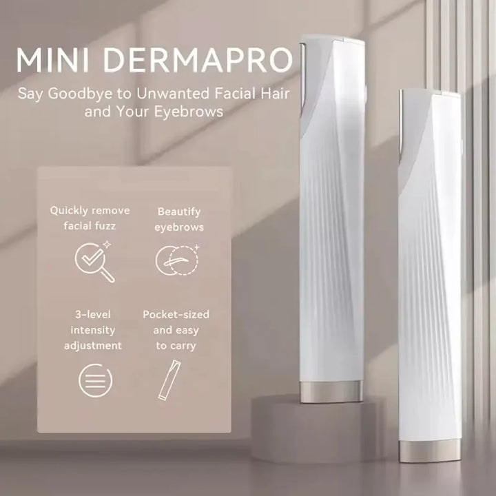 Detailed view of dermaplaning tool LED lighting feature and three-speed adjustment controls