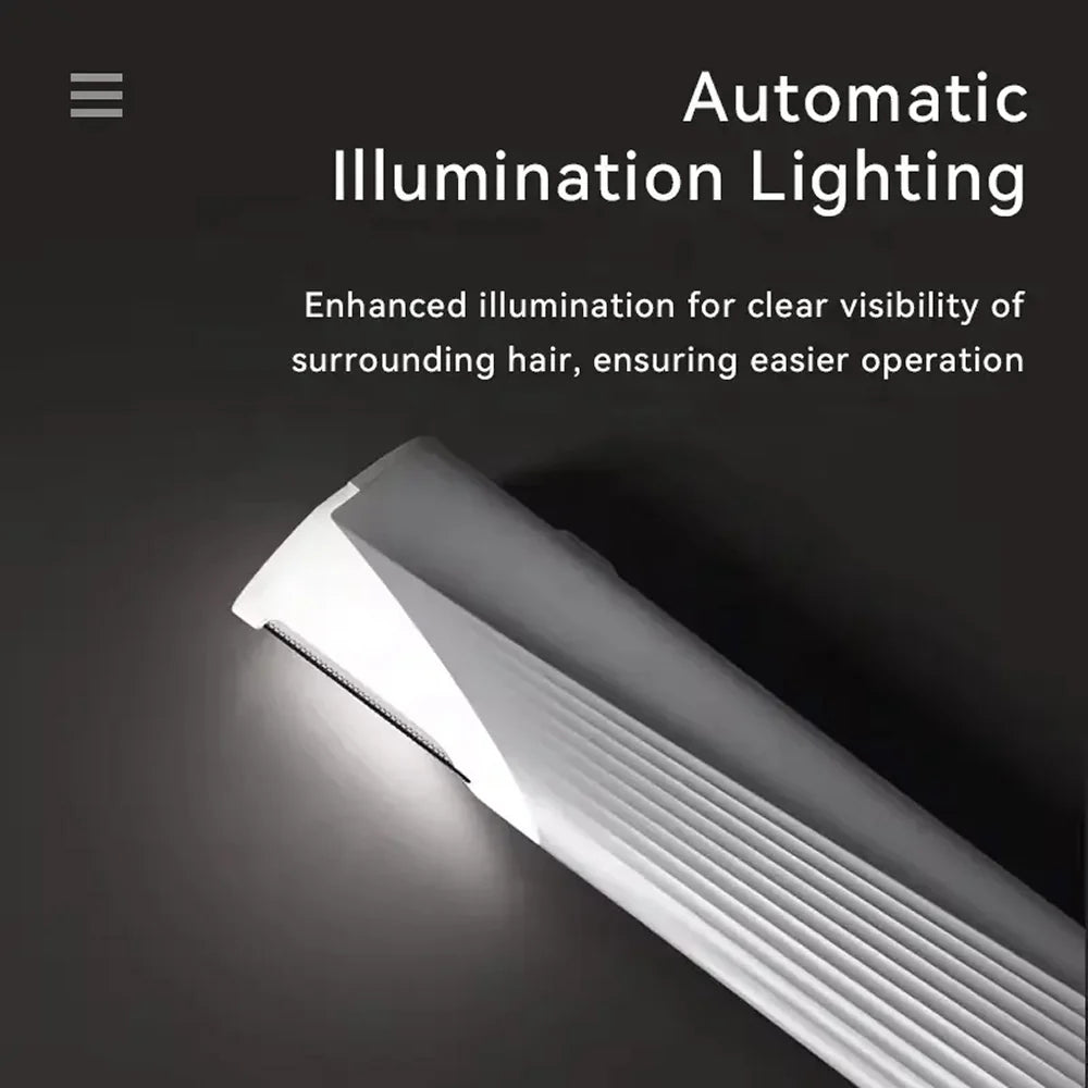 Ergonomic dermaplaning tool with cylindrical body design and LED lighting system for precise grooming
