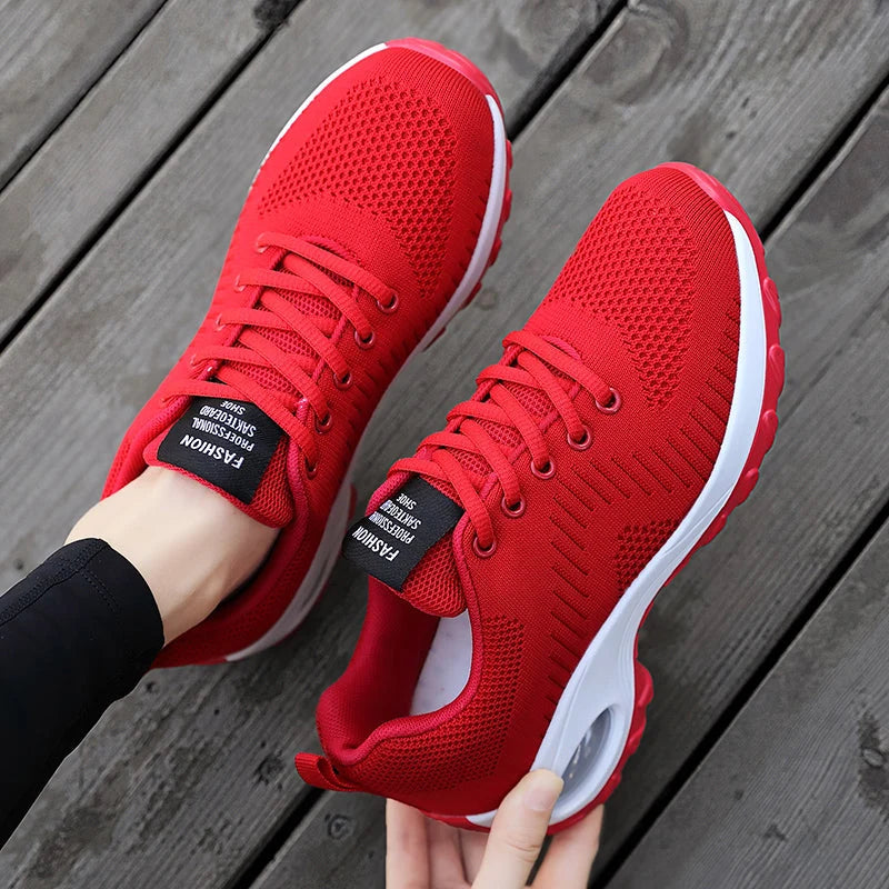 Detail of men's trainers showing air cushion technology and textured outsole