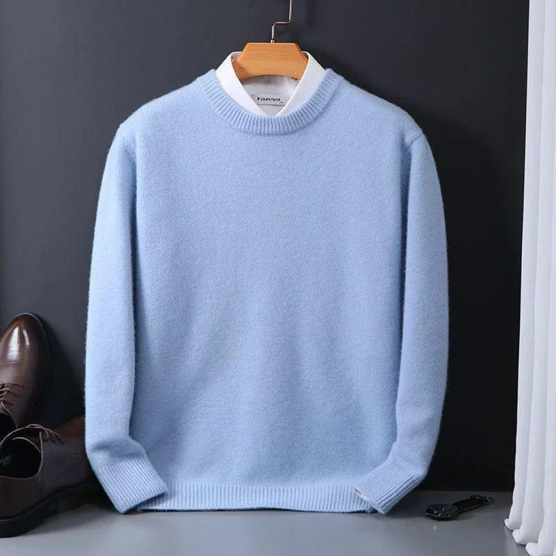 Men's casual jumper featuring classic crew neckline and smooth knit fabric finish