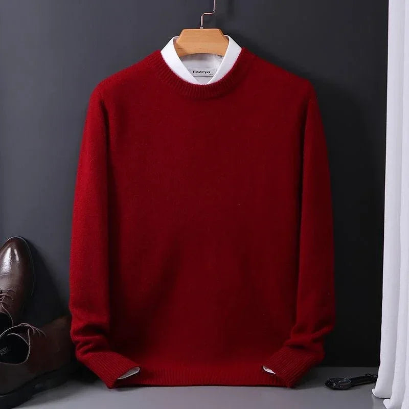 Beige crew neck jumper for men featuring classic knit construction and clean design