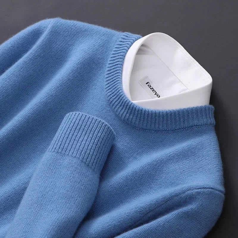Men's casual pullover jumper in neutral tone with structured knit finish