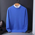 Men's knit jumper in beige showcasing relaxed silhouette and crew neck design